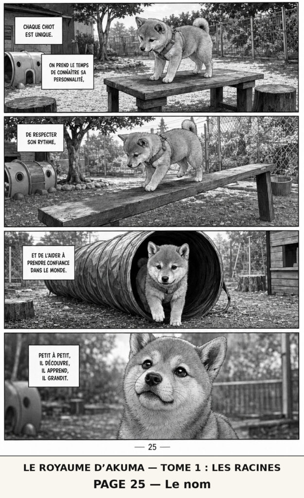 Le Royaume d’Akuma, tome 1 Les Racines — planche 25 : Chaque chiot est unique