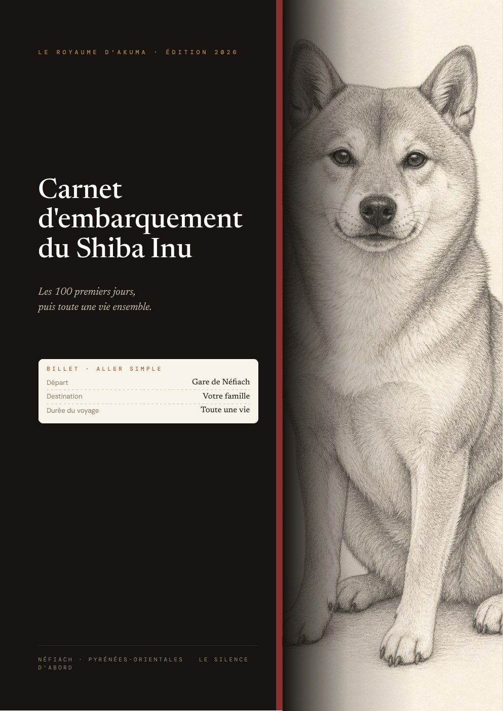 Couverture du Carnet d’embarquement du Shiba Inu, édition 2026 du Royaume d’Akuma