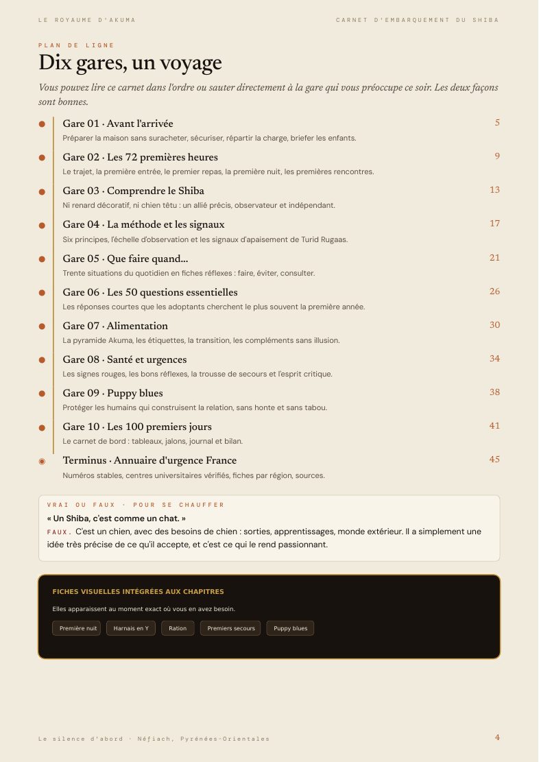 Plan des dix chapitres du carnet
