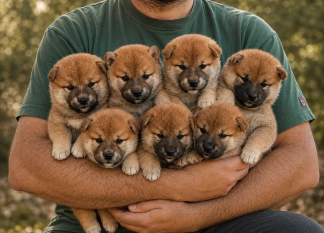 Les sept chiots Shiba Inu de la portée 2026-B, nés de Tanaka Masako et Maras Shima Fujinami